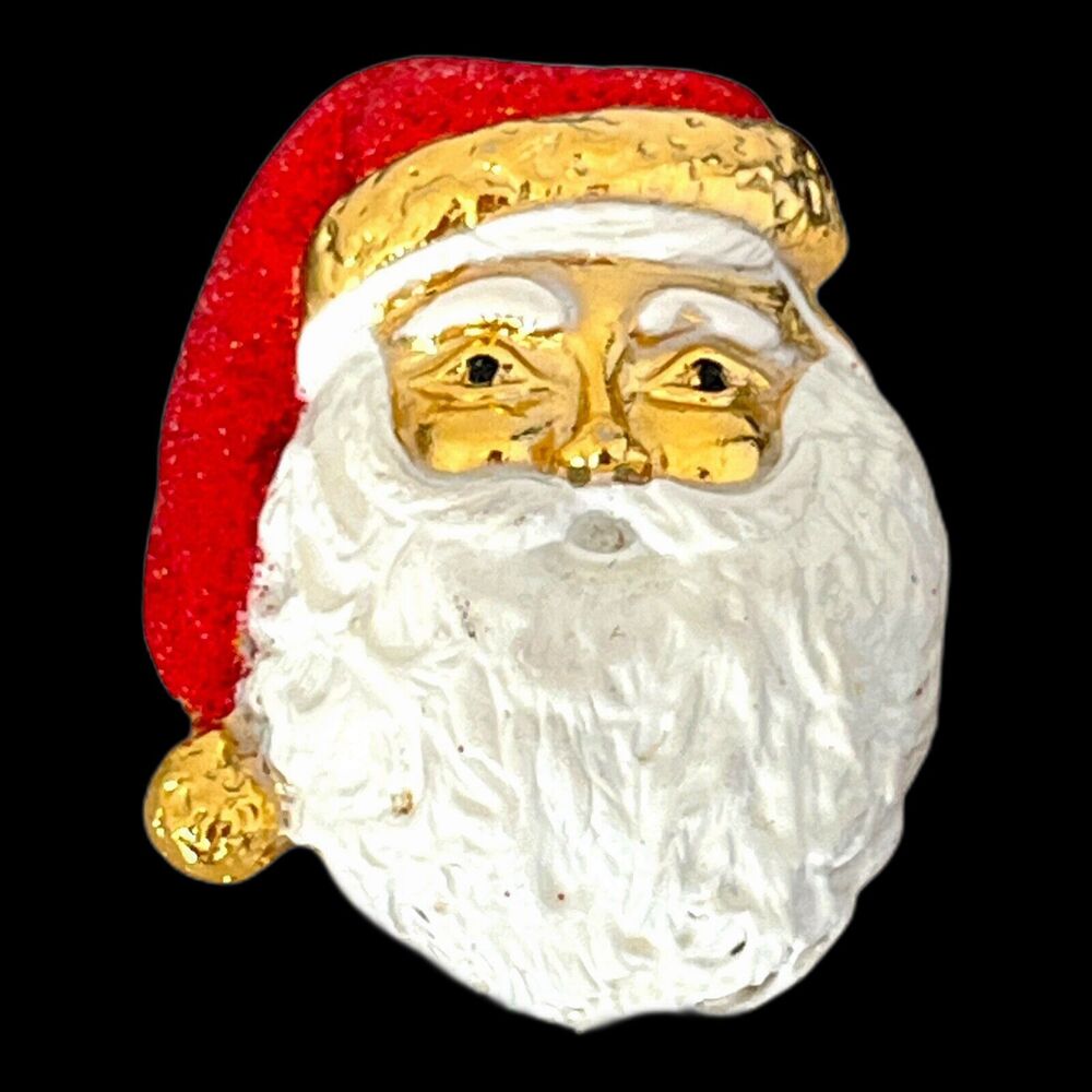 Vintage 1970s Santa Claus Brooch Gold Tone Enamel Christmas Pin - 4I